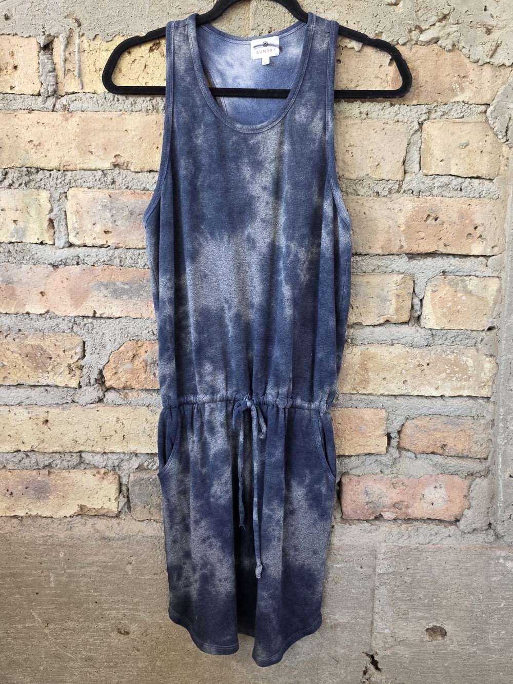 SUNDRY Blue Tie Dye Tank Dress / Romper Size 2 (US M) Drawstring French Terry